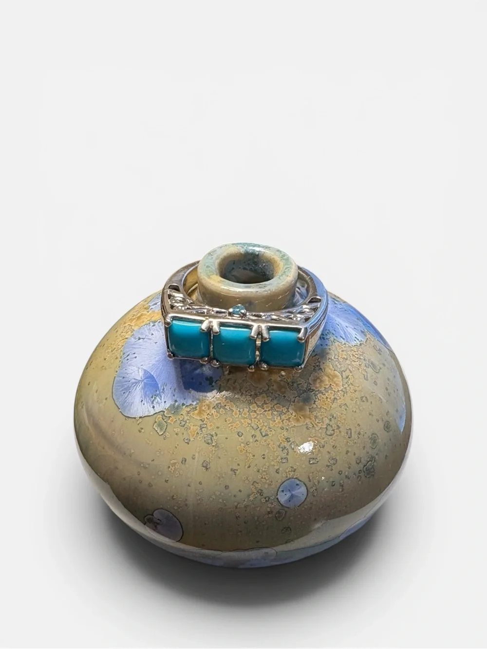 Sleeping Beauty Turquoise Triple Stone Ring set in .925 Sterling size 5 NEW